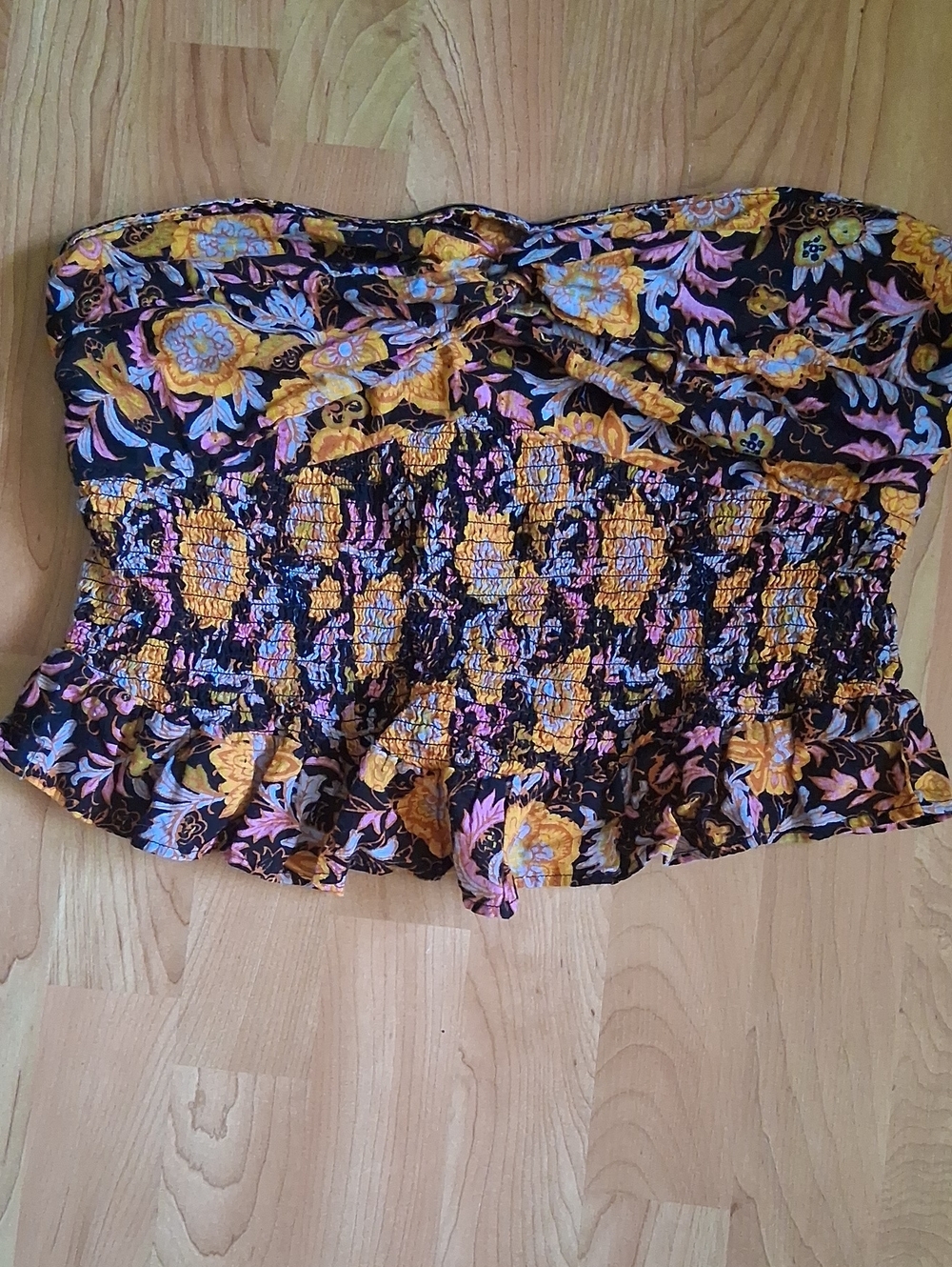 Free People Floral Smocked Ruffle Tube Top